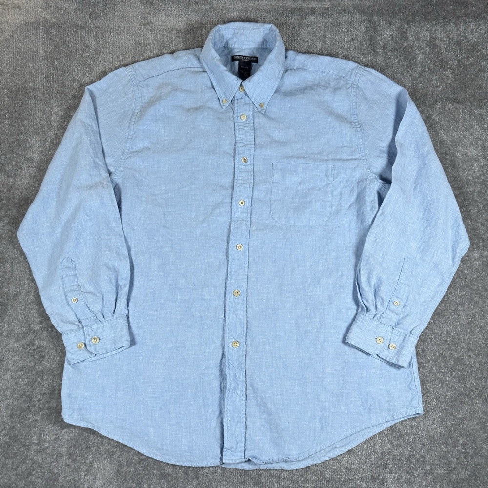 Bowen & Wright Shirt Mens Large Blue‎ Linen Long Sleeve Button Up Beach Coastal